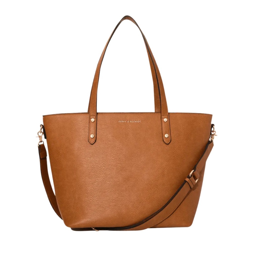 Poppy & Peonies Go-Getter Tote — Cognac (Vegan Leather)